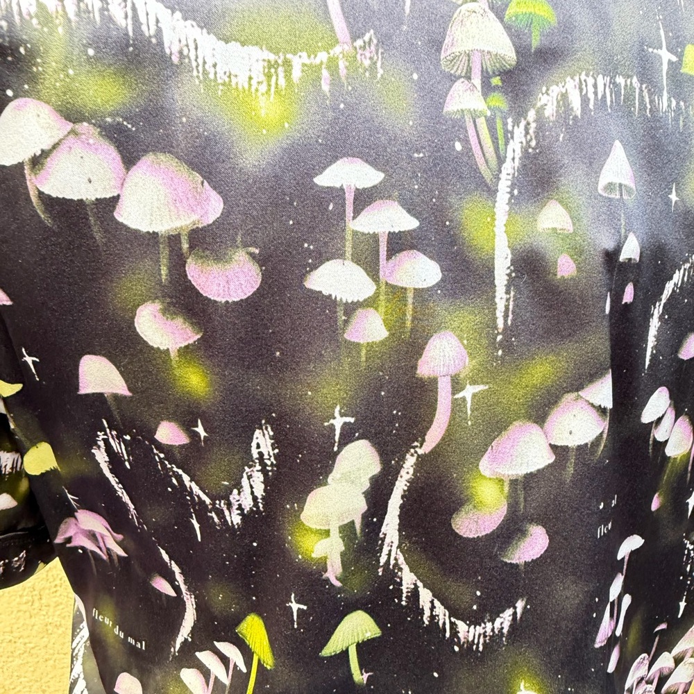 Fleur du Mal Black and Purple Etheral Mushroom Print Pajama Top-small - Picture 8 of 11